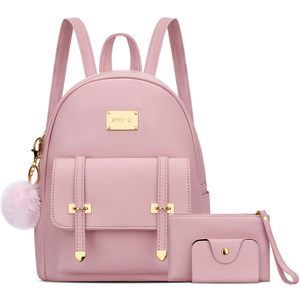 Girls 3pcs Fashion Small Synthetic Leather Backpack Purse Cute Mini Bookbag😛